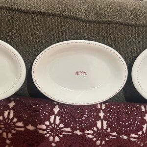 Rae Dunn White Platter with Red Stitching 3 total plates